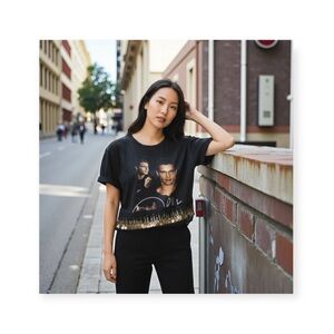 new Upcycled Vintage LF ☀︎︎ Ricky Martin Gold Medallion Enbellished Band Tee ☀︎︎